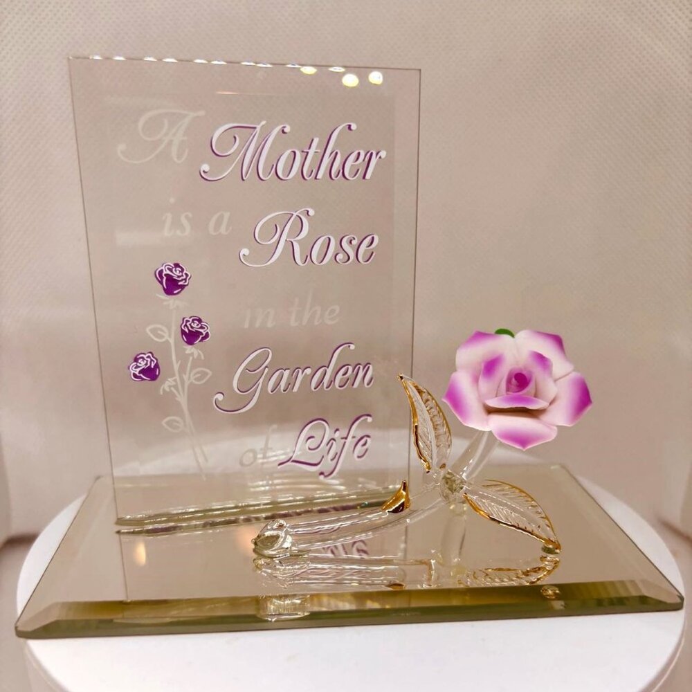 Glass Baron “Garden of Life” Pink Rose Mother Figurine